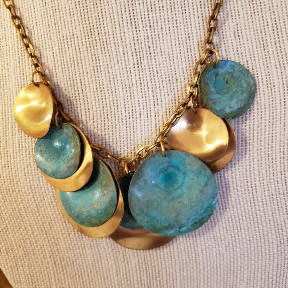 Brass Discs Verdigris Statement Necklace - Picture 3 of 4